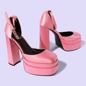 Pink Platform Pumps with Rhinestone Ankle Straps Size 8.5 US / 39 EU